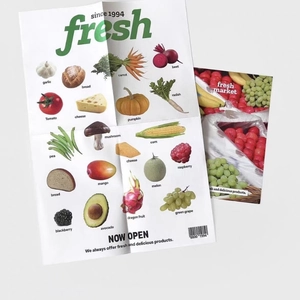 Detail showing creative vegetable and fruit themed decorative posters with minimalist design
