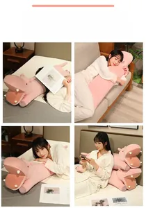 Pink plush hippo long pillow used for sleeping, leg support and sofa backrest