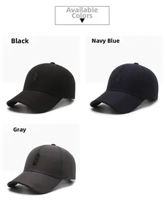 Detailed comparison of baseball caps in black, navy, and grey with Sport logo patch