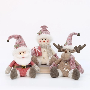 Pink Christmas plush doll set featuring Santa Snowman and Reindeer on white background