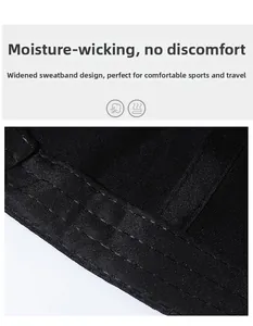 Detail of widened sweatband with breathable mesh structure inside the black baseball cap