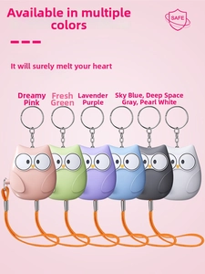 Personal alarm keychains in six colors with metal clips and orange wrist straps