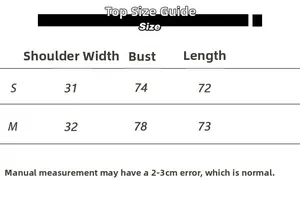 Detailed size chart for the V-neck T-shirt showing measurements for sizes S and M