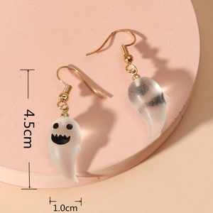 Cute resin ghost drop earrings with golden hooks for Halloween, measuring 4.5cm by 1.0cm