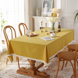 Rectangular Tablecloth Washed Cotton With White Lace Edge Small Flower Pattern Modern Minimalist Decorative Table Cover