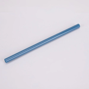 Close-up of a blue Tritan reusable straw with a smooth finish and 1cm wide diameter