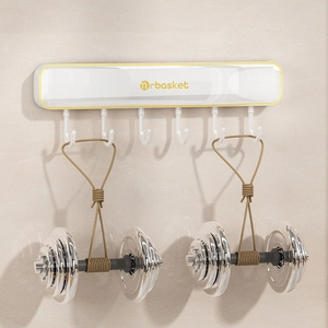 Wall-mounted kitchen hook rack in white and yellow showing heavy load-bearing capacity