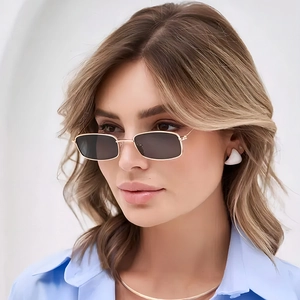 Retro small square metal frame sunglasses with black lenses for a stylish unisex street look