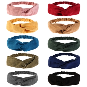 Twisted Headband Cross Knot Suede Fabric Elastic Solid Color Simple Hair Accessory For Women