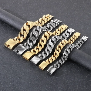 Cuban Link Chain Bracelet 316L Stainless Steel Heavy Twill Textured Punk Hip Hop Jewelry For Men And Women