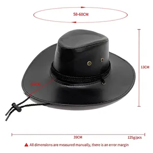 Classic black faux leather western cowboy hat with adjustable chin strap for outdoors
