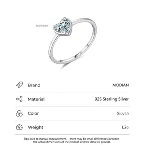 Elegant S925 sterling silver ring with 0.6cm heart-shaped cubic zirconia stone