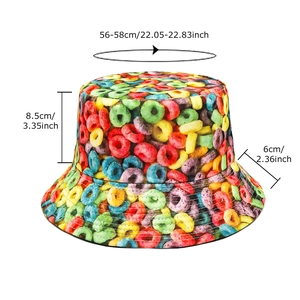 Double-sided colorful donut cereal print bucket hat with 56-58cm size measurements