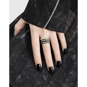 S925 sterling silver multi-layer wave rings with textured gold, silver and black finishes