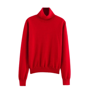 Pull en maille rouge vif à col roulé et manches longues pour l'automne et l'hiver