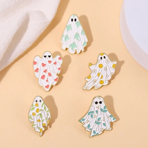 Cute Cartoon Ghost Enamel Brooch Pin Set Alloy Halloween Ghost Badges For Clothes Backpacks Accessories For Kids Women