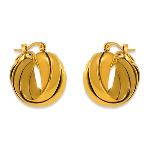 French style chunky gold plated twisted hoop earrings with a polished metallic finish