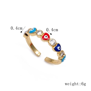 Detail view of 18K gold plated evil eye ring with dimensions and 0.4cm heart size