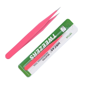 Pink professional anti-magnetic steel tweezers for nail art and jewelry making
