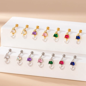 Fashion colorful heart dangle cartilage studs set in gold and silver plating
