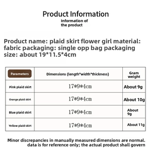 Detailed size chart for fabric flower girl ornaments in plaid skirts for Easter party
