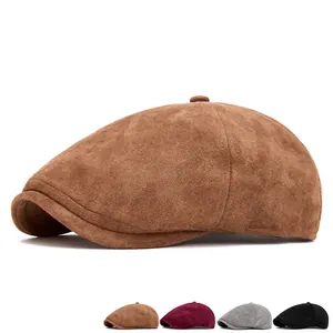 Classic vintage faux suede newsboy cap in brown with multiple color options display