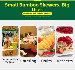 Detail shots of disposable bamboo fruit picks used for supermarkets and desserts