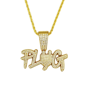 Hip hop gold plated PLUG letter pendant necklace fully iced out with sparkling crystals