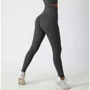 Close-up of high-waist dark grey sports leggings with butt-lifting and slim fit design
