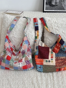 Sac Cabas Patchwork Ethnique Vintage Velours Côtelé Grande Capacité Sac À Épaule Sac Bandoulière Style Bohème Main Femmes