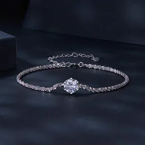 Sparkling S925 sterling silver bracelet with six-prong setting one carat moissanite