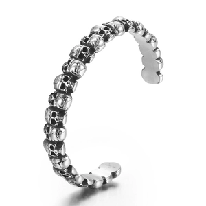 Gothic skull bangle in punk style made of oxidized silver stainless steel for men