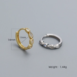 S925 silver water drop zircon earrings with 11mm inner diameter and 14mm outer ring