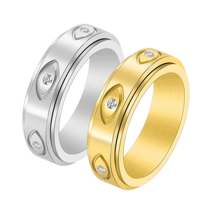 Anelli rotanti in acciaio inossidabile con malocchio e cristalli in oro e argento