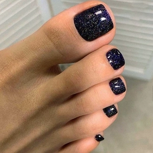 Faux Ongles De Pied À Presser Bleu Foncé Pailleté Couverture Totale Style Sweet Cool Manucure Pieds