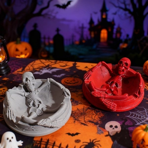 Halloween skeleton resin ashtray mold with skull figure, gray and red color options
