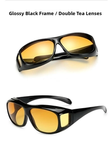 Macro view of glossy black cycling sunglasses with dual tea lenses and side windows