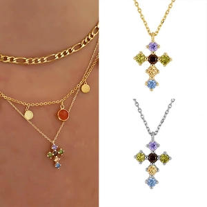 Collana con ciondolo a croce in argento sterling S925 con zirconi colorati in oro e argento