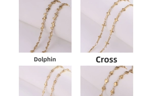 Detailed comparison of gold stainless steel chains with dolphin, cross, star and heart charms