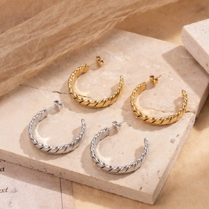 Titanium Steel Twisted Woven C Shaped Hoop Earrings For Women Luxurious High End Minimalist Stainless Steel Fashion Ear Jewelry