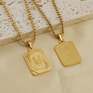 18K gold plated stainless steel initial M pendant necklace with classic box chain