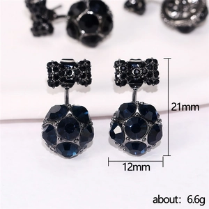 Pendientes de lazo negro vintage con gemas azul oscuro y dimensiones detalladas