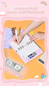 Pink leopard print A6 binder set with six-ring loose-leaf planner and stationery accessories
