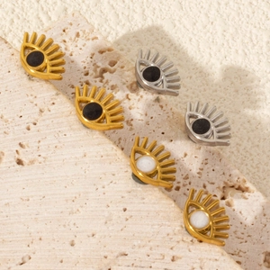 304 Stainless Steel Exaggerated Eye Stud Earrings Women Unique Eyelash Design Enamel Electroplated Jewelry Pair