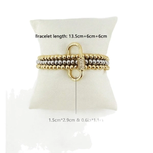 Set di tre bracciali di perle oro e argento con chiusura a U scintillante in zirconi
