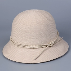 Women Knit Bucket Hat Cotton Polyester Breathable Sunshade Summer Basin Hat With Decorative Rope Tie Simple Elegant Style