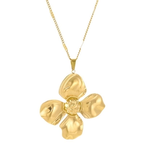 Elegant gold titanium steel floral pendant necklace with a minimalist four-petal design