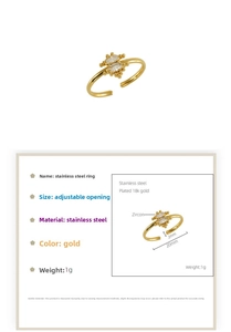 Detail of 18K gold plated stainless steel Christmas tree ring with marquise zircons