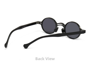 Detailed back view of vintage round sunglasses showing reinforced hinges and frame texture