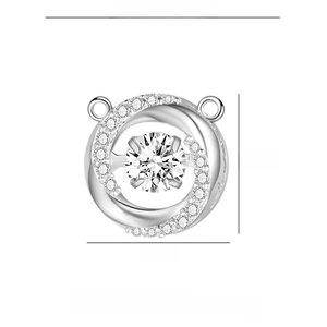 Detail view of round silver pendant with zircon inlays and dimensions 11.5mm x 11.5mm